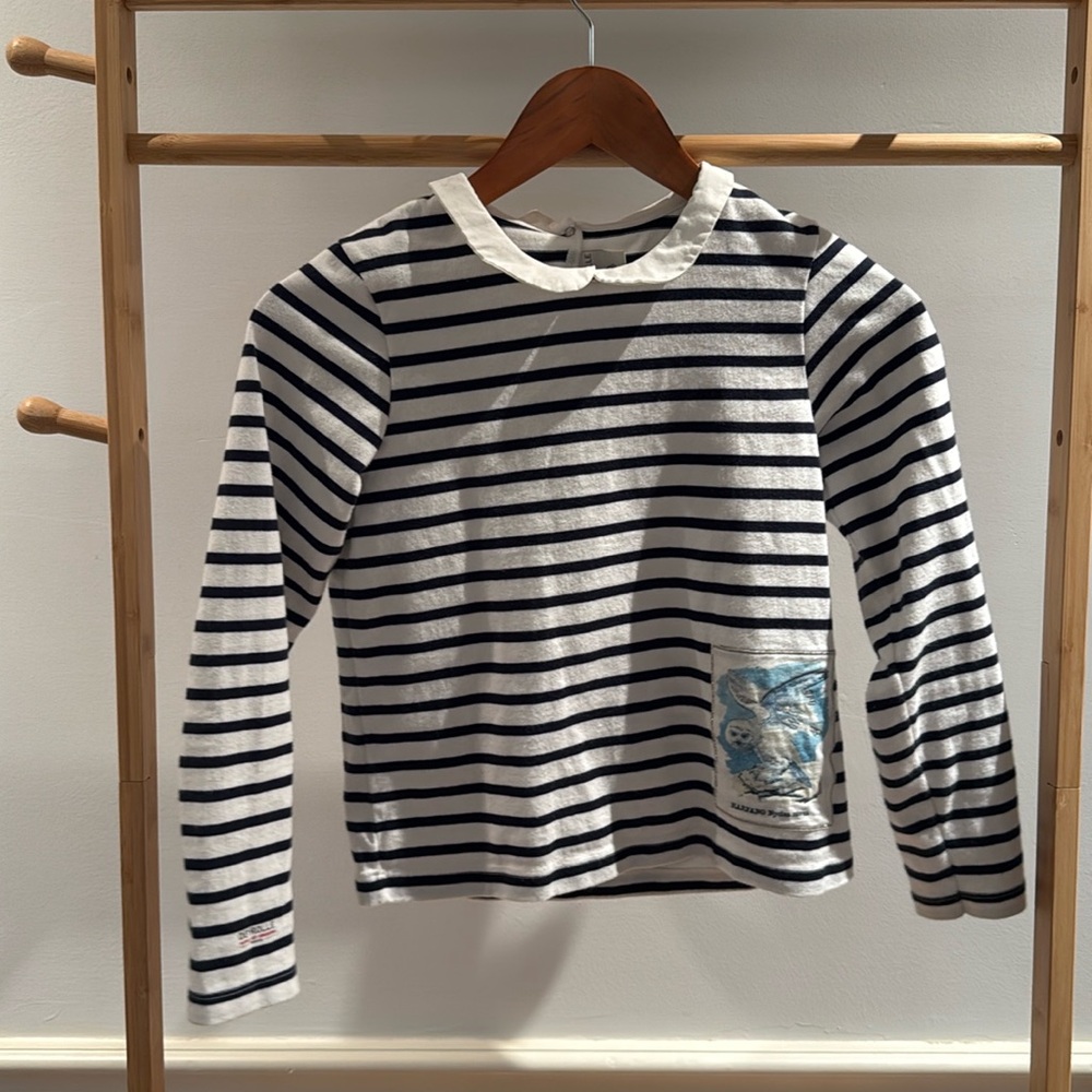 Petit Bateau Black and White Striped Long Sleeve Tee